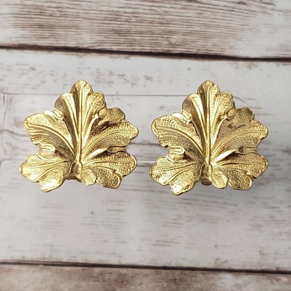 Vintage Carolee Clip On Earrings Gold Tone Leaf